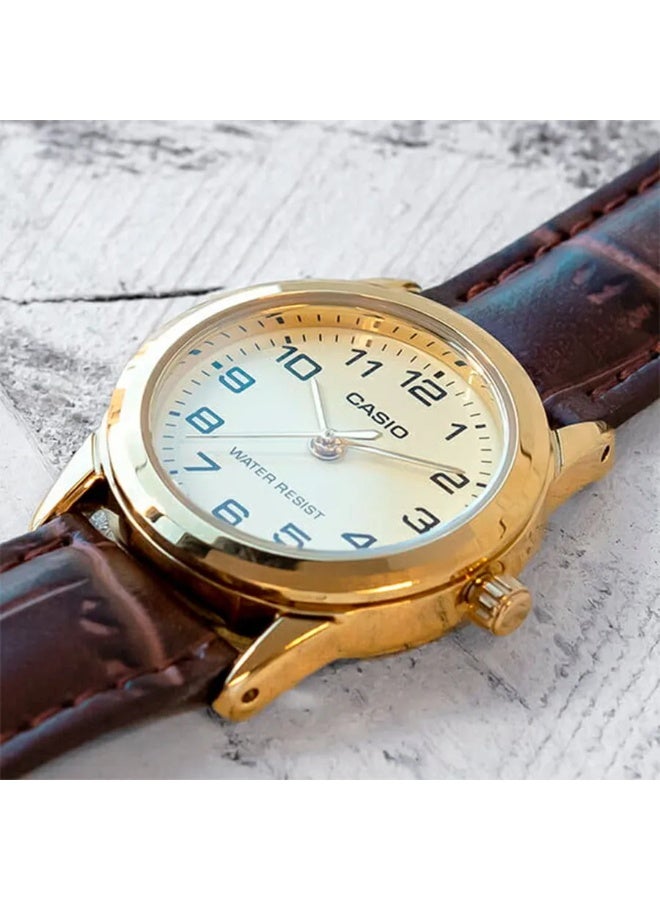 Casio Couple's Watch - MTP/LTP-V001Gl-9BUDF Yellow Dial, Brown Band - Image 4